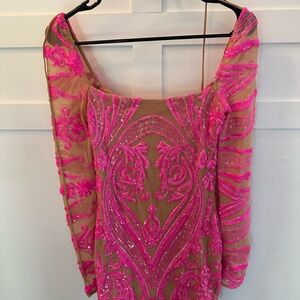 Lucy in the Sky Pink and Tan Embellished Dress